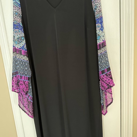 Chico's V Neck Black Dress with Vibrant Sleeves - Picture 2 of 3